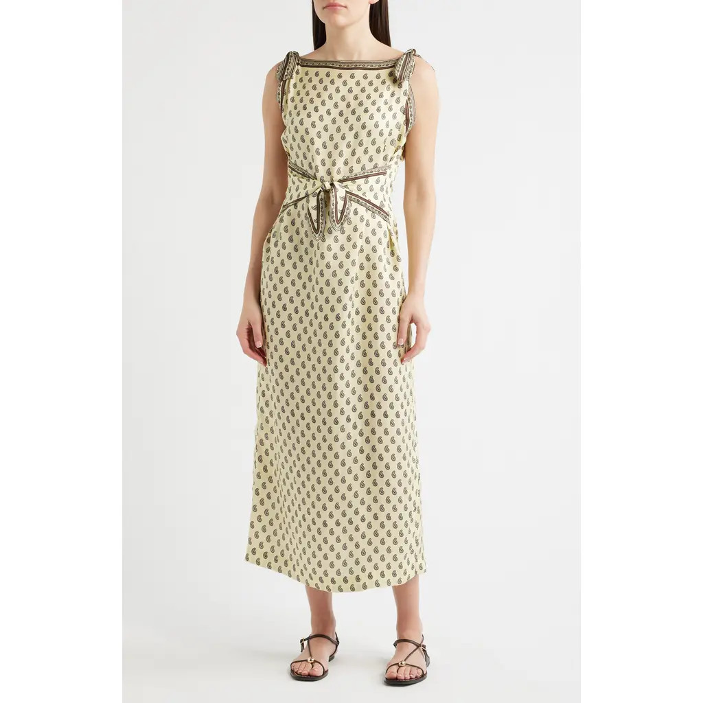 DÔEN Amorette Taormina Paisley Silk Twill Column Dress in Sunlight Taormina Paisley at Nordstrom, Size Small | Nordstrom