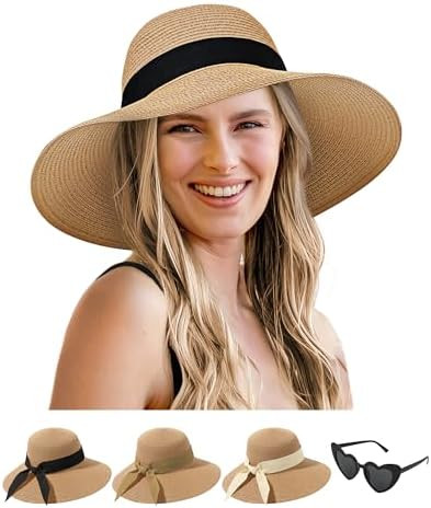 Senker Fashion Sun Hats for Women, Wide Brim Straw Floppy Hat for Beach Summer Vacation Garden Pa... | Amazon (US)
