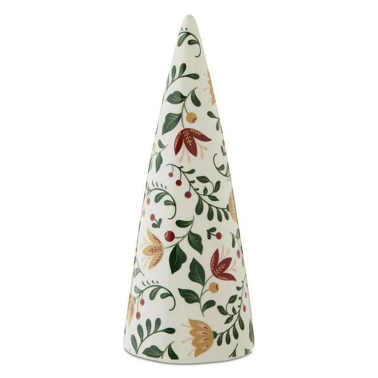 Ceramic Floral Cone Christmas Tree Tabletop Decoration, Multicolor, 12", by Holiday Time | Walmart (US)