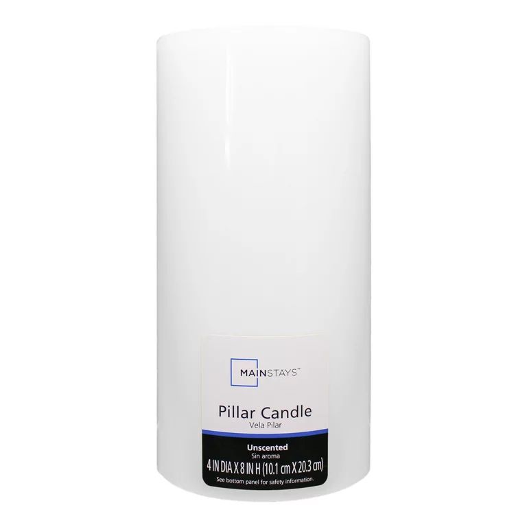 Mainstays Unscented Pillar Candle, 4x8 inches, White - Walmart.com | Walmart (US)