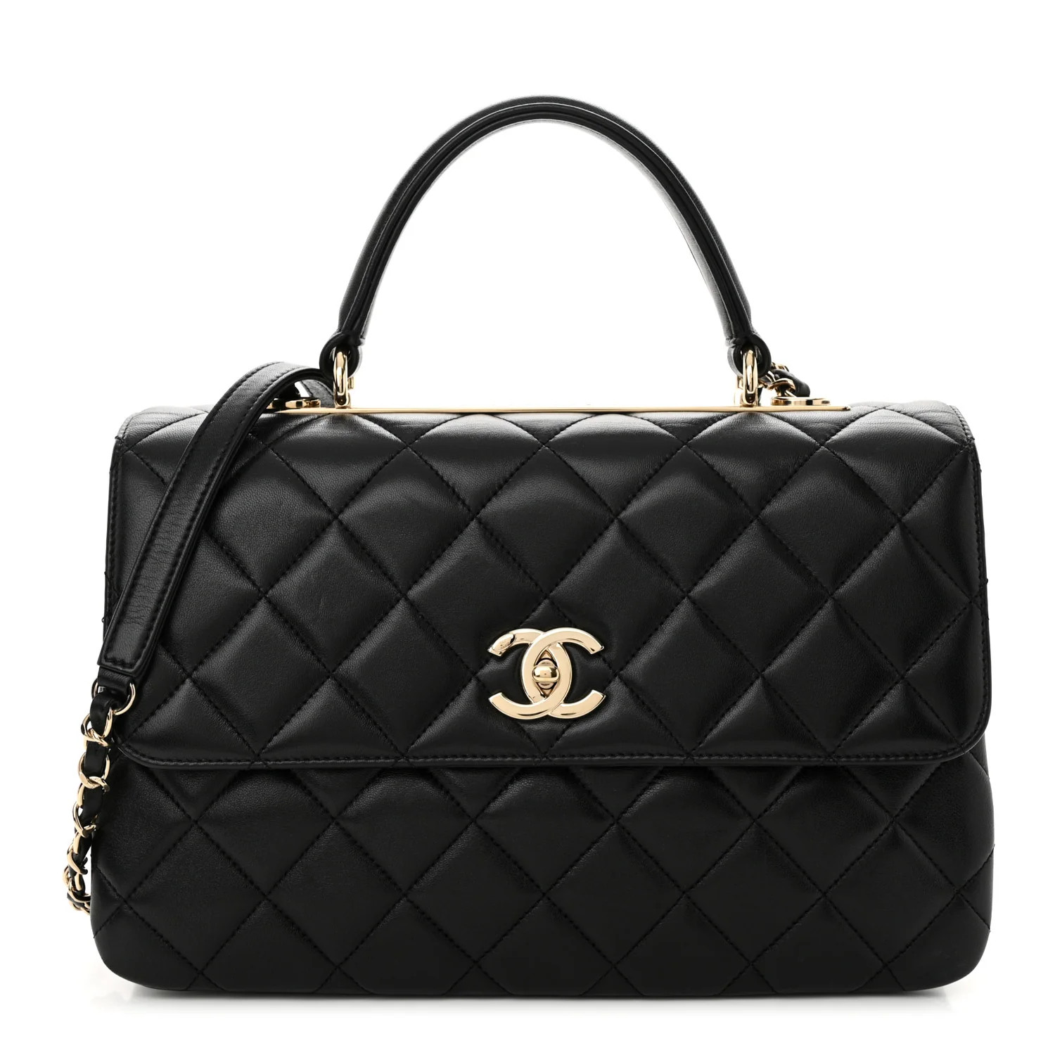 Lambskin Quilted Medium Trendy CC Flap Dual Handle Bag Black | FASHIONPHILE (US)