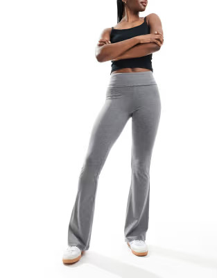 Miss Selfridge low rise deep fold over waistband flare legging in dark grey | ASOS (Global)
