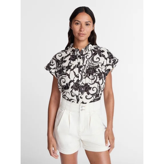 Time and Tru Women's Camp Shirt with Short Sleeves, Sizes XS-XXXL | Walmart (US)