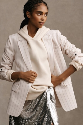 Maeve Striped Roll-Sleeve Blazer | Anthropologie (US)