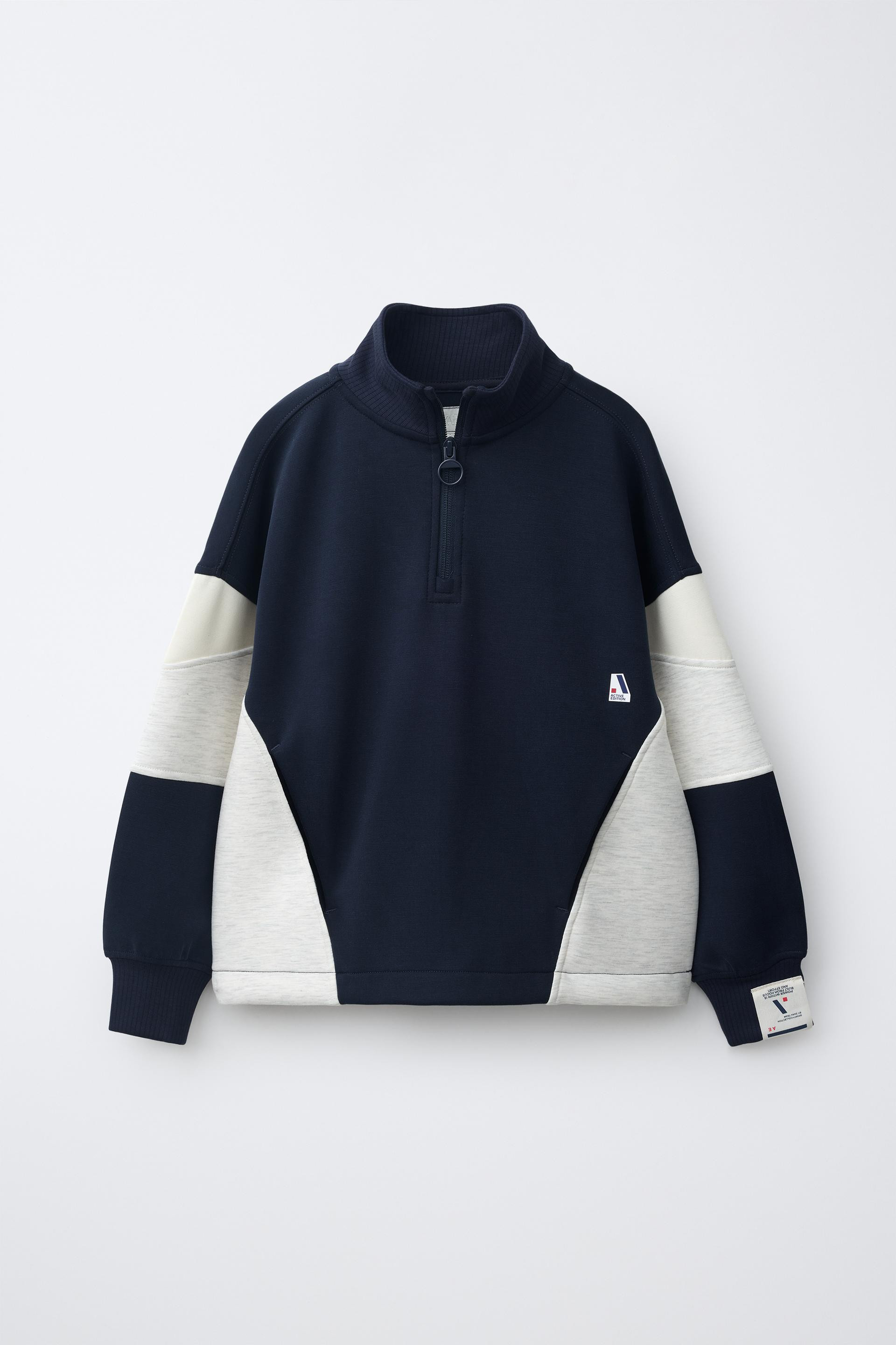 Zara - Color Block High-Neck Sweatshirt - Navy Blue - 6-7 Years (48,0 Inches) - Kids | Zara US