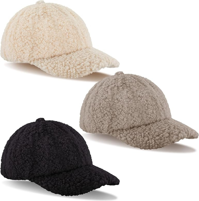 Hercicy 3 Pcs Faux Lamb Wool Baseball Cap Women Men Winter Fuzzy Cap Warm Hip Hop Hat Adjustable ... | Amazon (US)