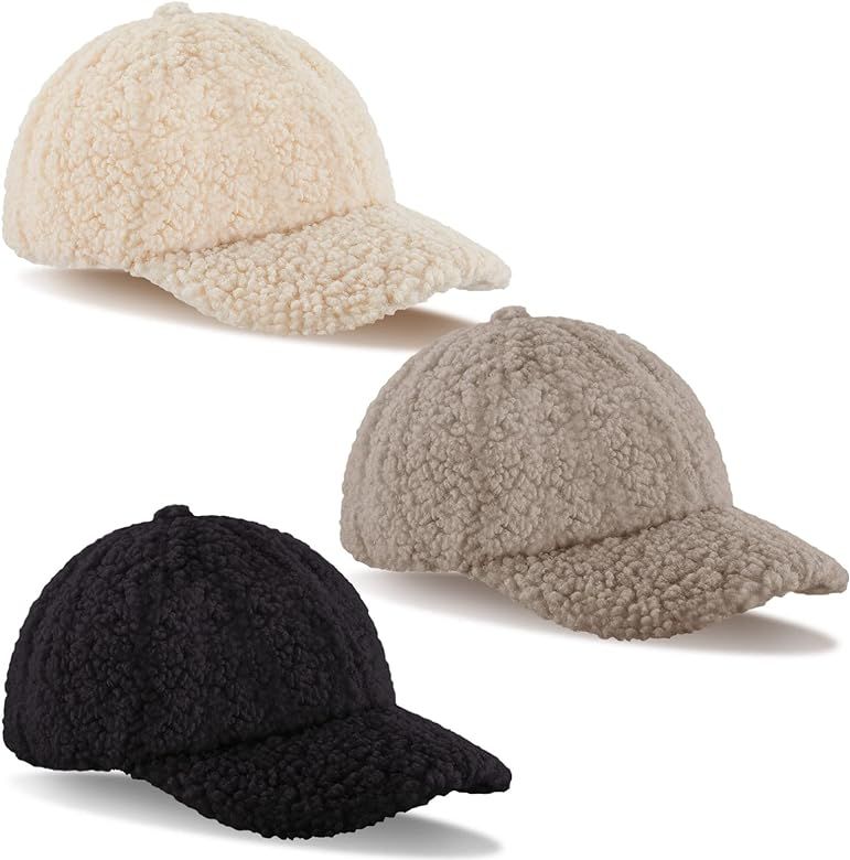 Hercicy 3 Pcs Faux Lamb Wool Baseball Cap Women Men Winter Fuzzy Cap Warm Hip Hop Hat Adjustable ... | Amazon (US)