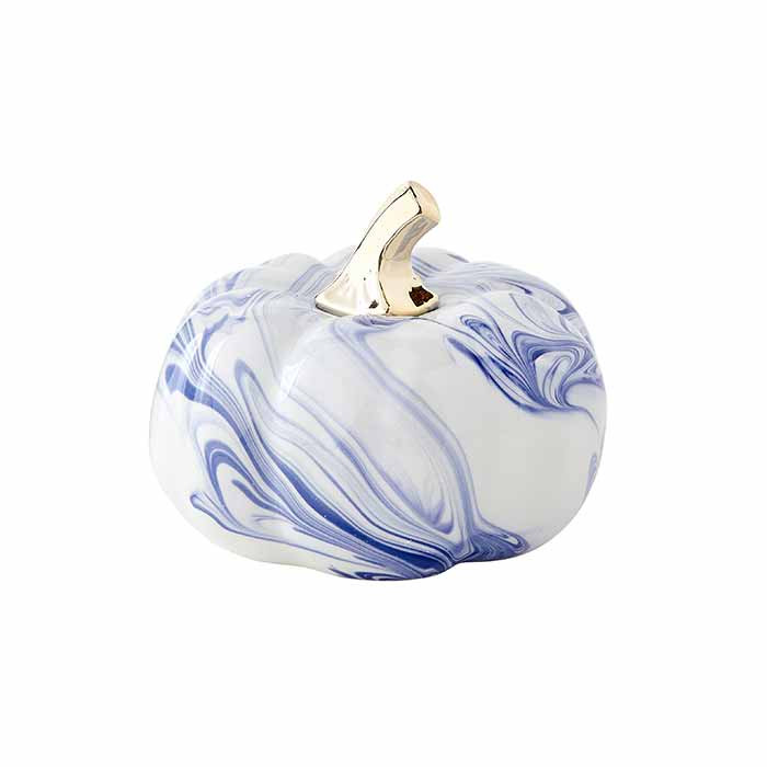 Small Marbled Blue and White Pumpkins with Gold Stem | Caitlin Wilson Design