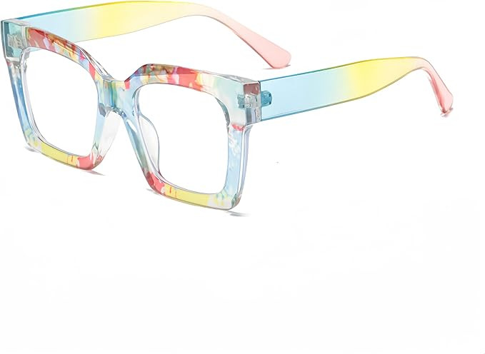ICARA Rainbow square ladies blue blocking reading glasses, colorful anti-fatigue/glare female com... | Amazon (US)