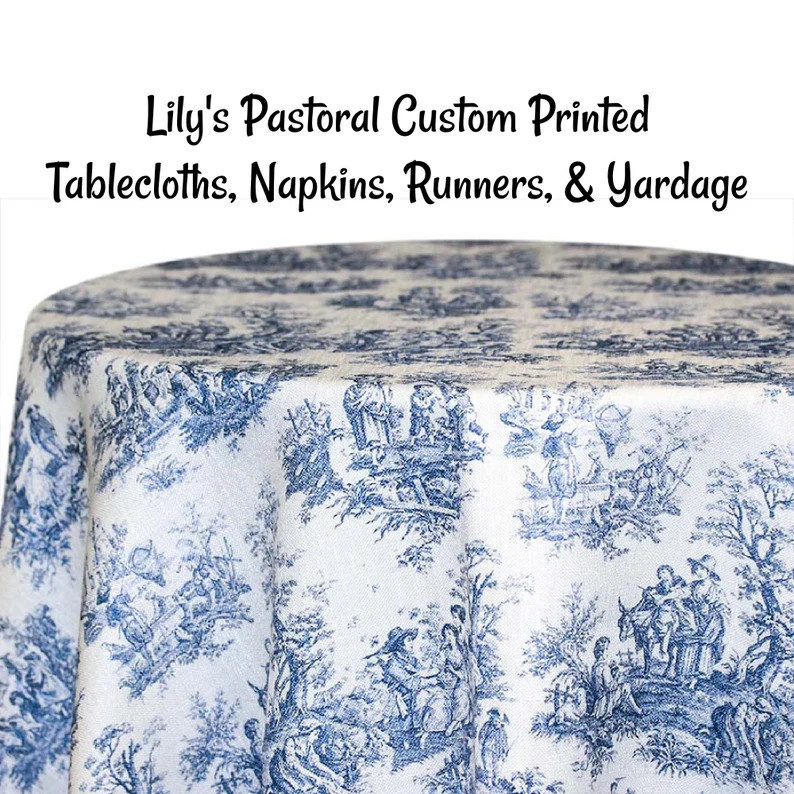 Lilly's Pastoral Toile Custom Printed Toile Tablecloths, Napkins, Table Runners, and Fabric by th... | Etsy (US)