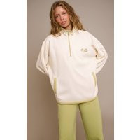 Cream Sporty Club Embroidered Quarter Zip Sweatshirt | PrettyLittleThing US