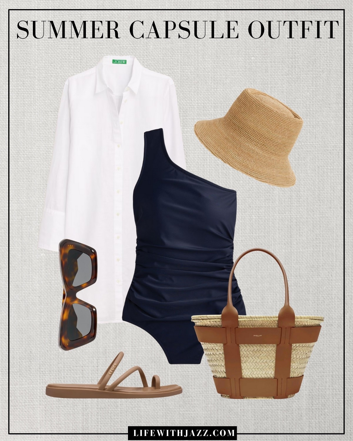 Summer capsule outfit 

Minimal style / elevated style / relaxed swim cover up / one piece swimsuits/ straw hat / waterproof sandals / tortoise shell sunglasses / straw tote / pool outfit / beach outfit/ Demellier / Nordstrom / Jcrew / crocs / src25 

#LTKTravel #LTKSeasonal #LTKStyleTip