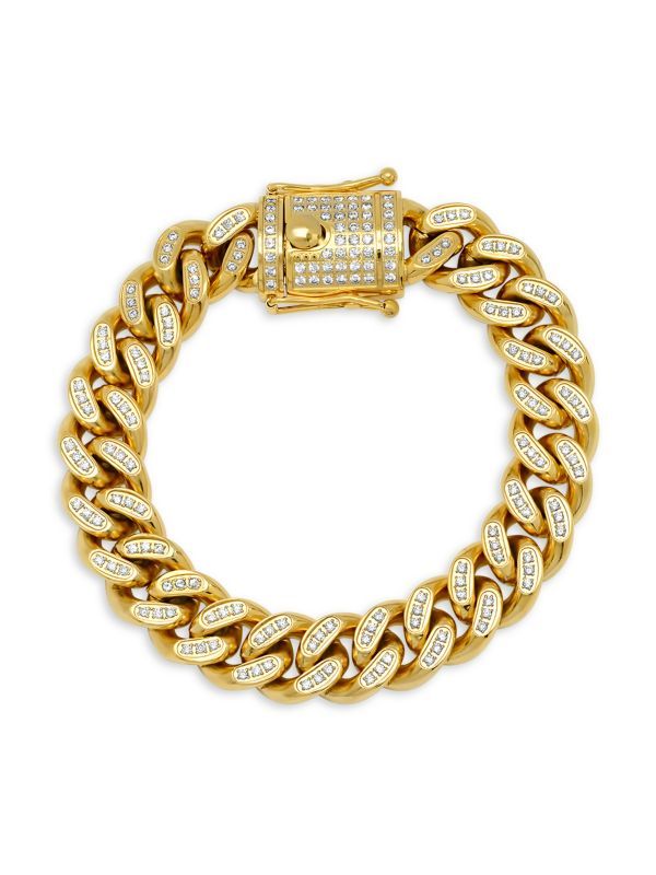 18K Gold Plated Stainless Steel Cubic Zirconia Cuban Link Chain Bracelet | Saks Fifth Avenue OFF 5TH