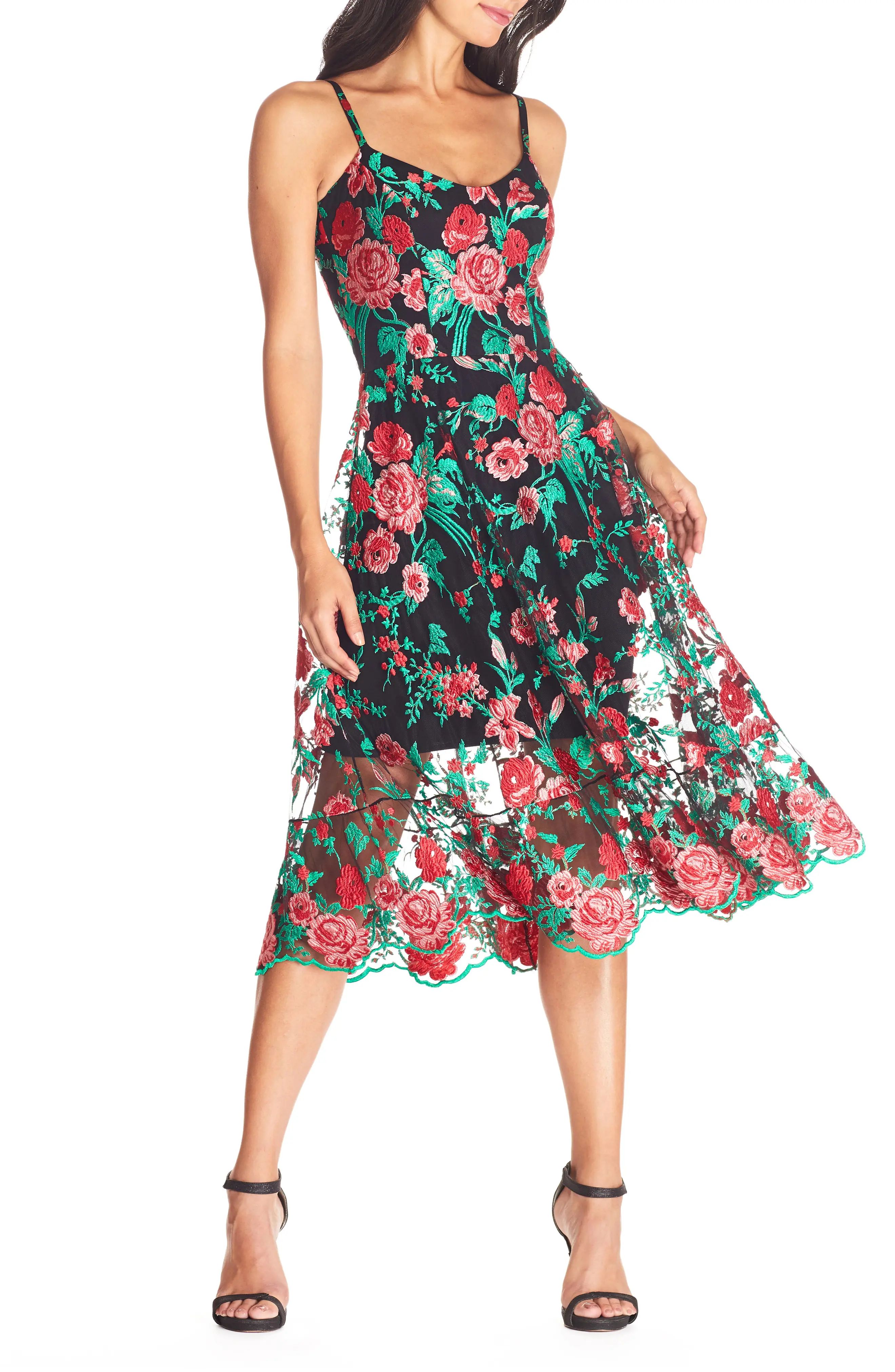 Women's Dress The Population Uma Floral Embroidered Tulle Dress, Size XX-Large - Red | Nordstrom