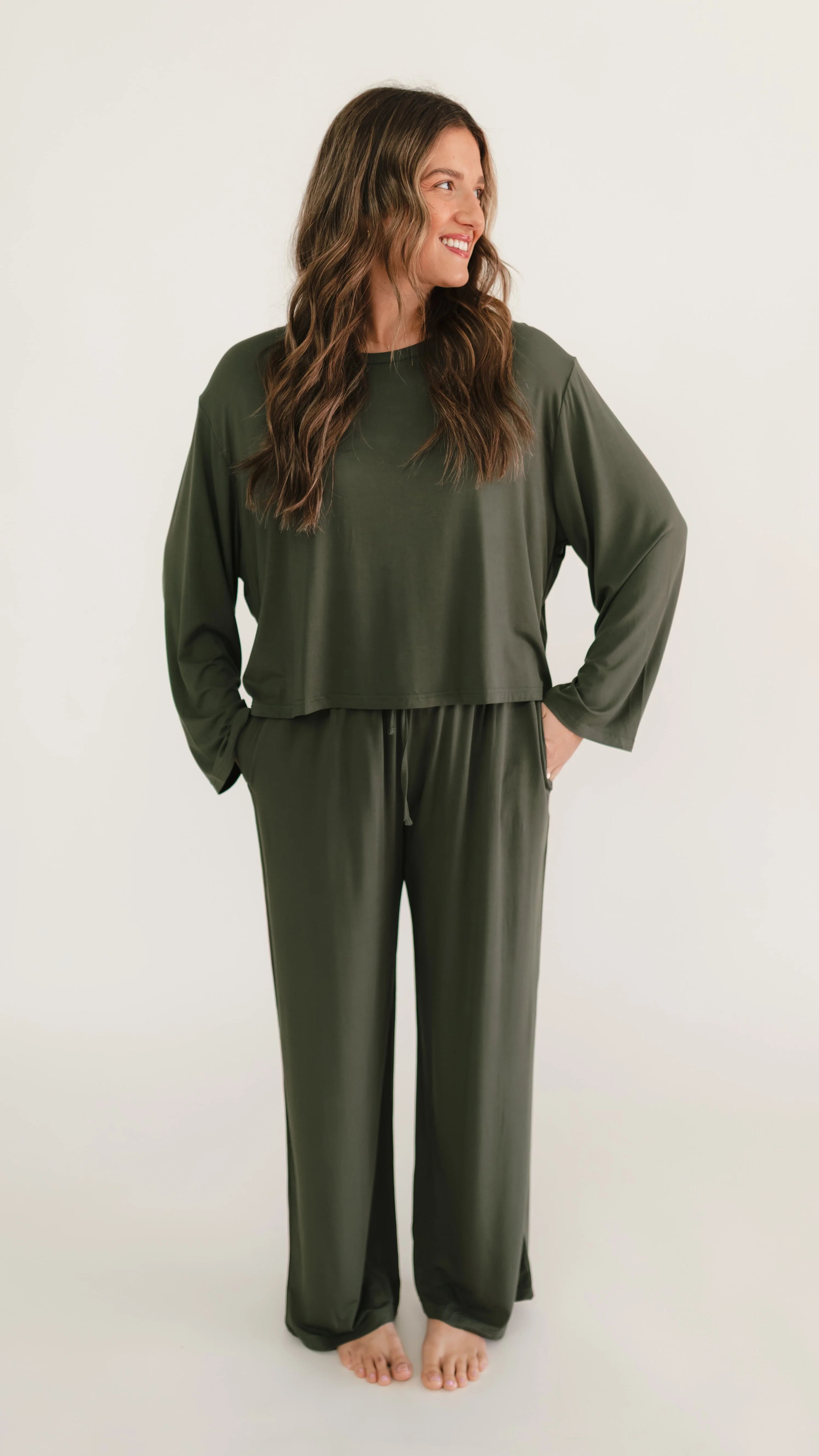Women's Long Sleeve and Pants Set In Emerald Green | Silks Design