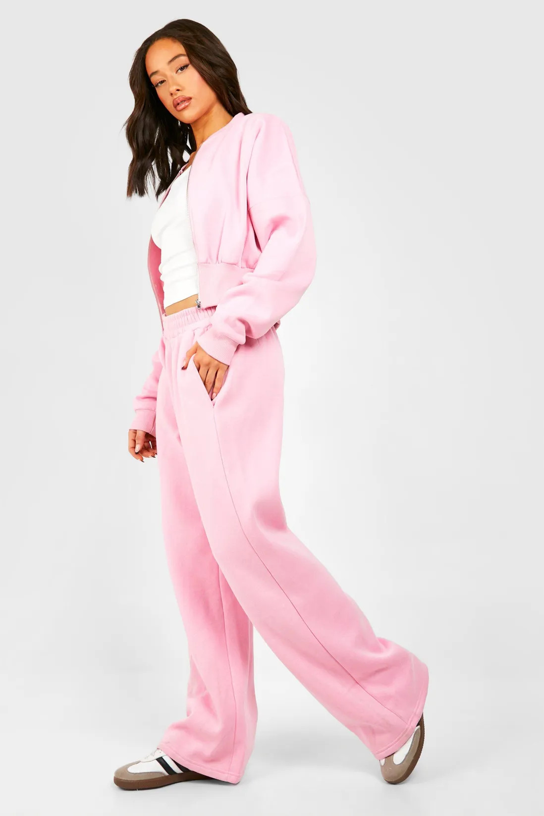 Deep Hem Zip Through Bomber Tracksuit | Boohoo.com (UK & IE)
