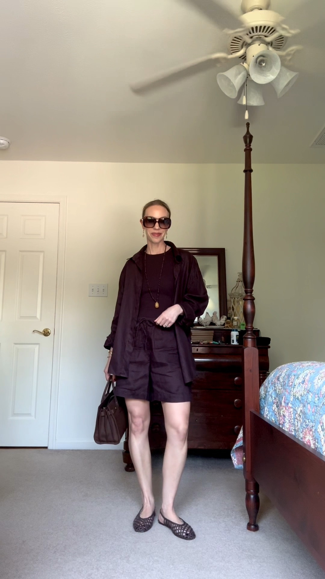 Dark brown linen set, transitional outfit, summer to fall style, casual outfits over 40

#LTKootd #LTKdayinmylife #LTKSeasonal