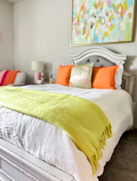 How vibrant and gorgeous is this lime green throw from H&M? 🤩 My orange pillow covers are from Amazon 🤯 

🍋‍🟩 🍊 

Home decor / bedroom / small spaces / apartment living 

#LTKHome #LTKFamily #LTKFindsUnder50