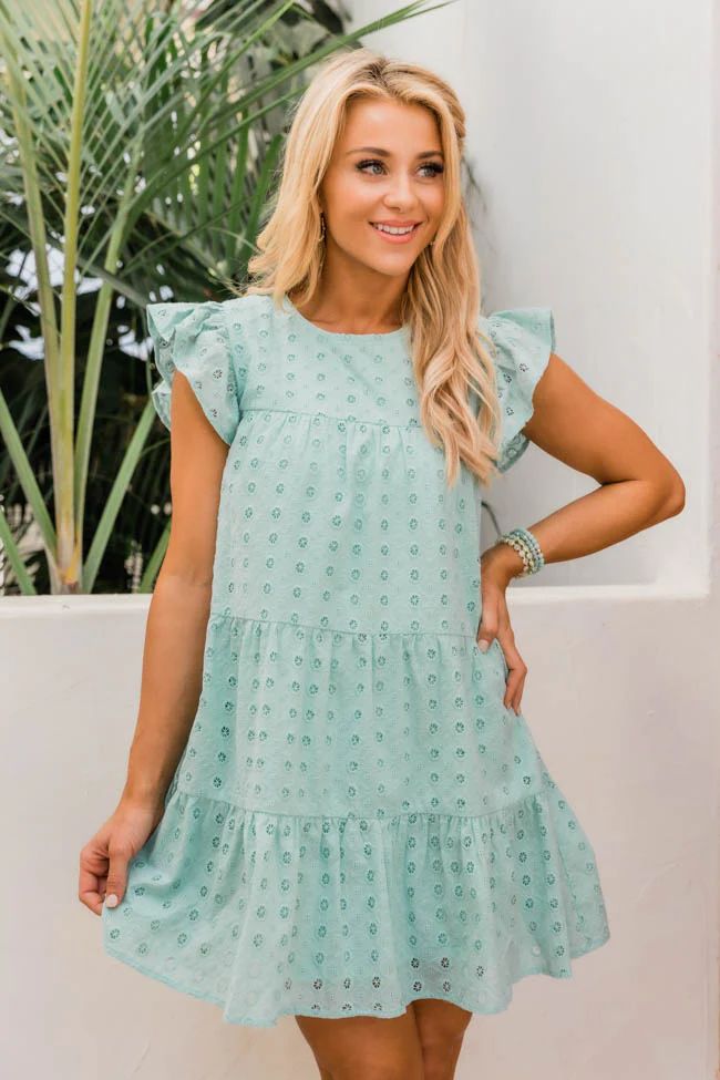 Mindless Dreaming Mint Eyelet Dress | The Pink Lily Boutique