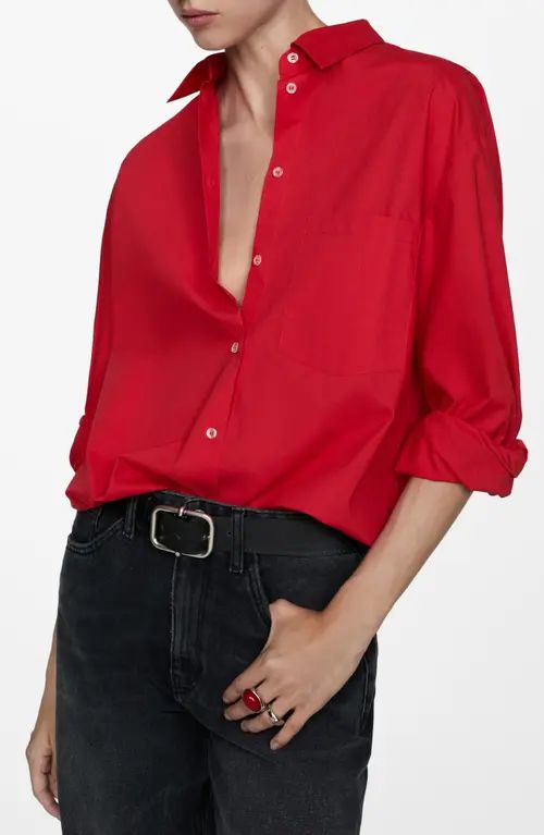 MANGO Oversize Poplin Button-Up Shirt in Red at Nordstrom, Size 2 | Nordstrom