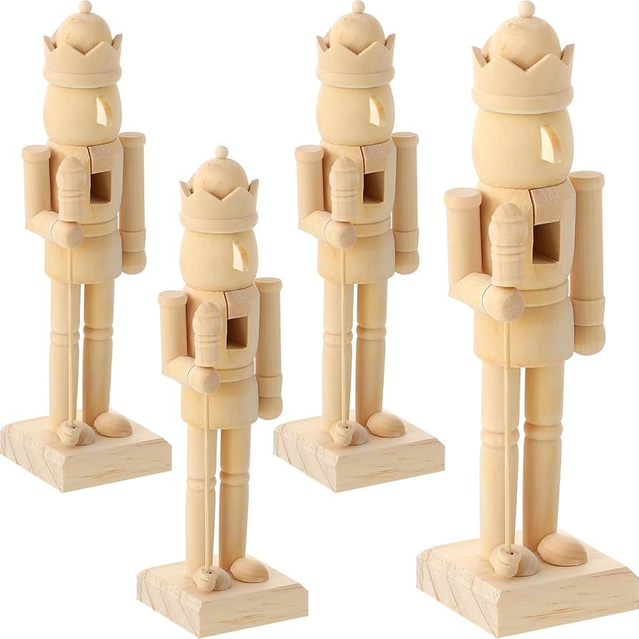 Poen 4 Pcs Large Christmas Wooden Unfinished Nutcrackers Figures Set Christmas Decor Unpainted Nu... | Amazon (US)