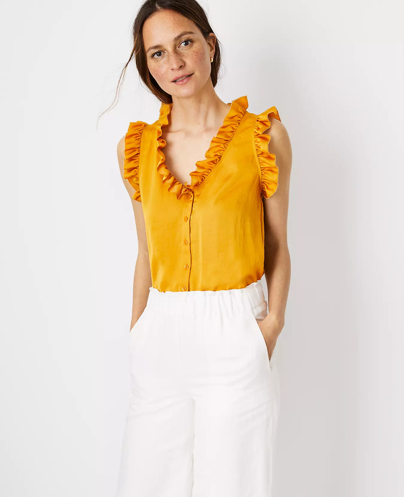 Ruffle Button Top | Ann Taylor (US)