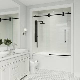 VIGO Elan 56 to 60 in. W x 66 in. H Sliding Frameless Tub Door in Matte Black with 3/8 in. (10mm)... | The Home Depot