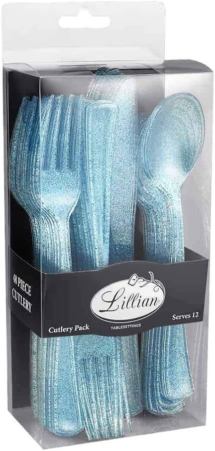 Blue Glitter Plastic Cutleries - Transparent, 48 Pcs | Amazon (US)