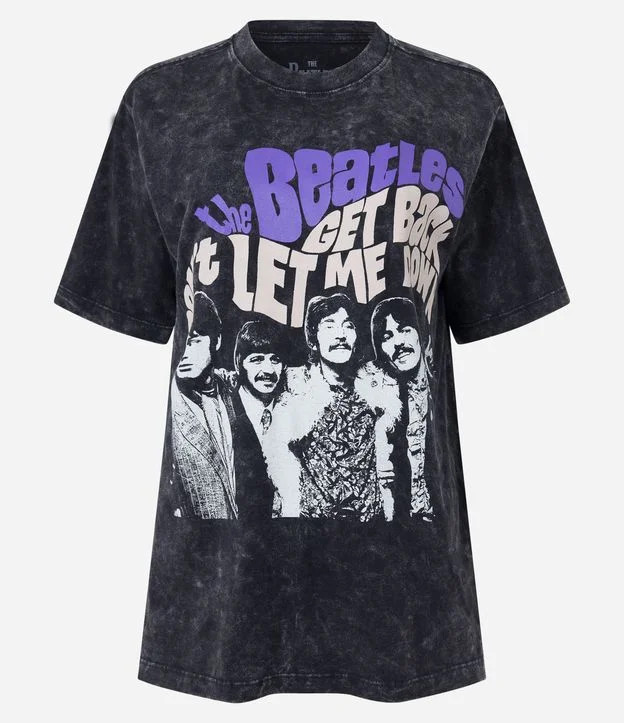 Camiseta Alongada em Meia Malha com Estampa Beatles Preto | Renner (BR)