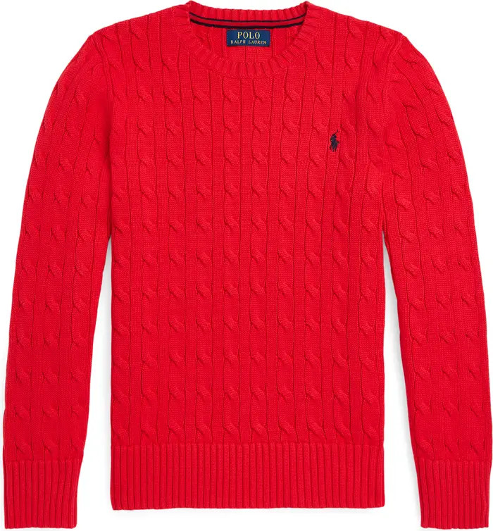 Kids' Cabled Cotton Crewneck Sweater | Nordstrom