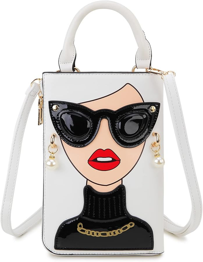 Women Novelty Lady Face Shoulder Bags Funky PU Leather Top Handle Satchel Handbags Clutch Purse f... | Amazon (US)