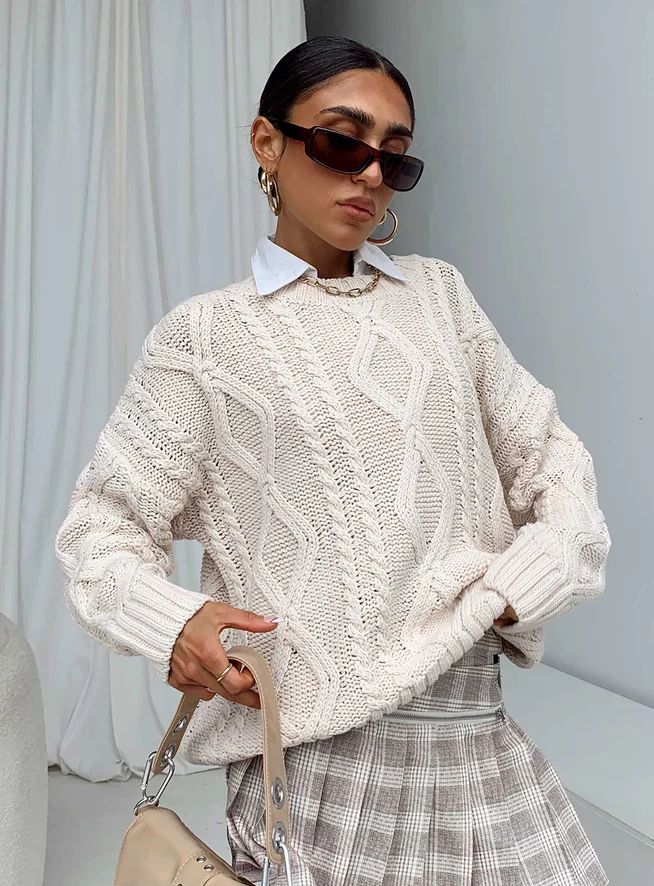 Anaya Oversized Sweater Beige | Princess Polly AU