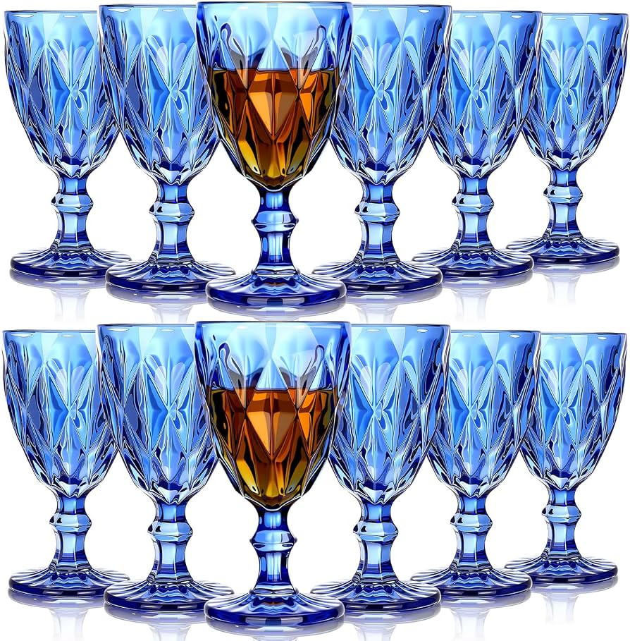 Yinder Glass Goblet Vintage Wine Goblet Embossed Glassware 10 oz Solid Color Glass Stemmed Cups f... | Amazon (US)