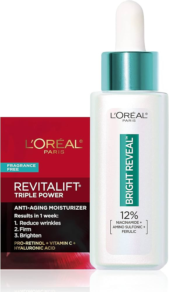 L'Oreal Paris Bright Reveal 12% [Niacinamide + Amino Sulfonic + Ferulic] Dark Spot Serum 1oz + Mo... | Amazon (US)