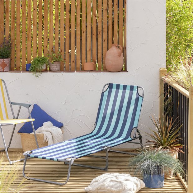 Buy Habitat Bright Stripe Folding Metal Sun Lounger - Blue | Garden chairs and sun loungers | Hab... | Habitat UK
