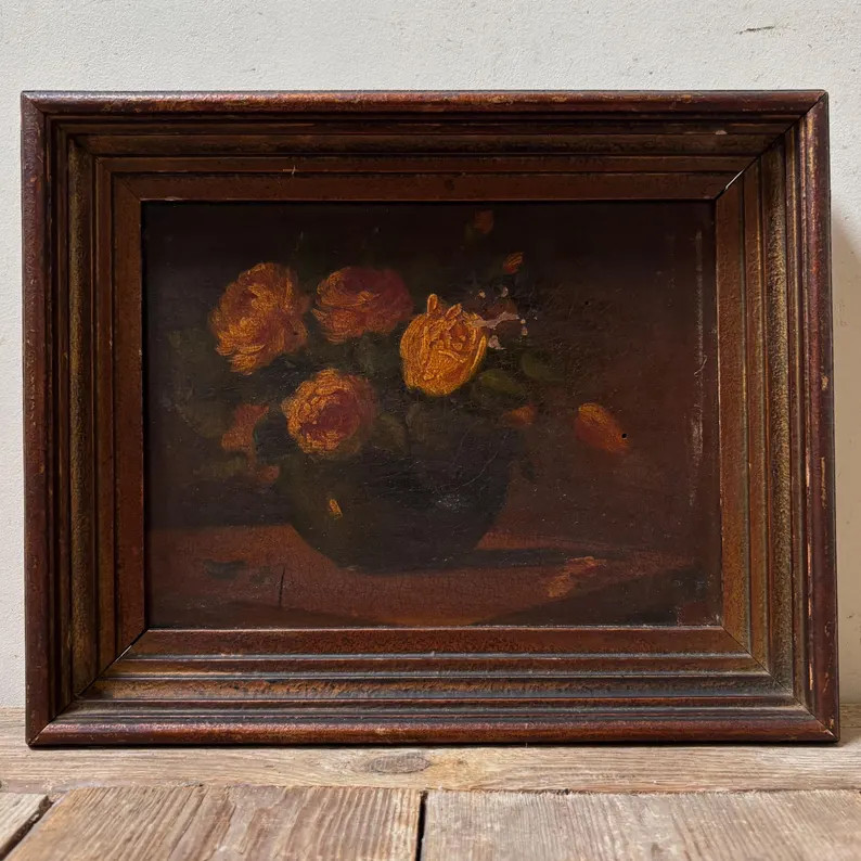 Small Antique Shabby Roses Oil Painting, Dutch Original | Etsy (Global)