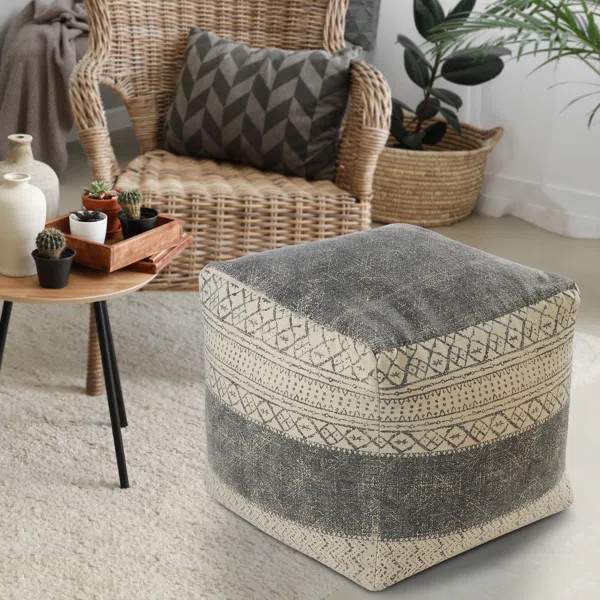 Hayter 20" Square Geometric Pouf Ottoman | Wayfair North America