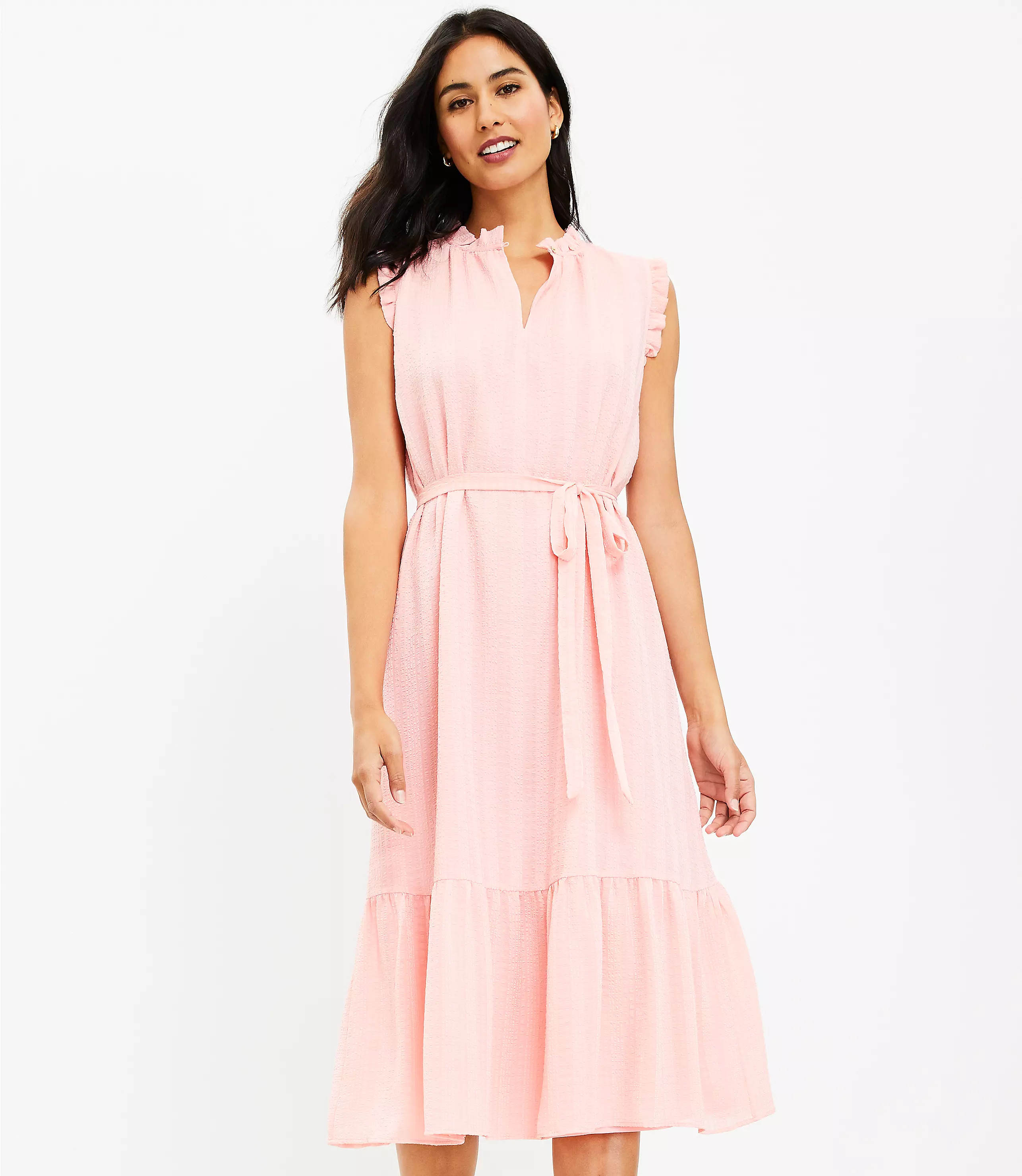 Ruffle Sleeveless Midi Dress | LOFT