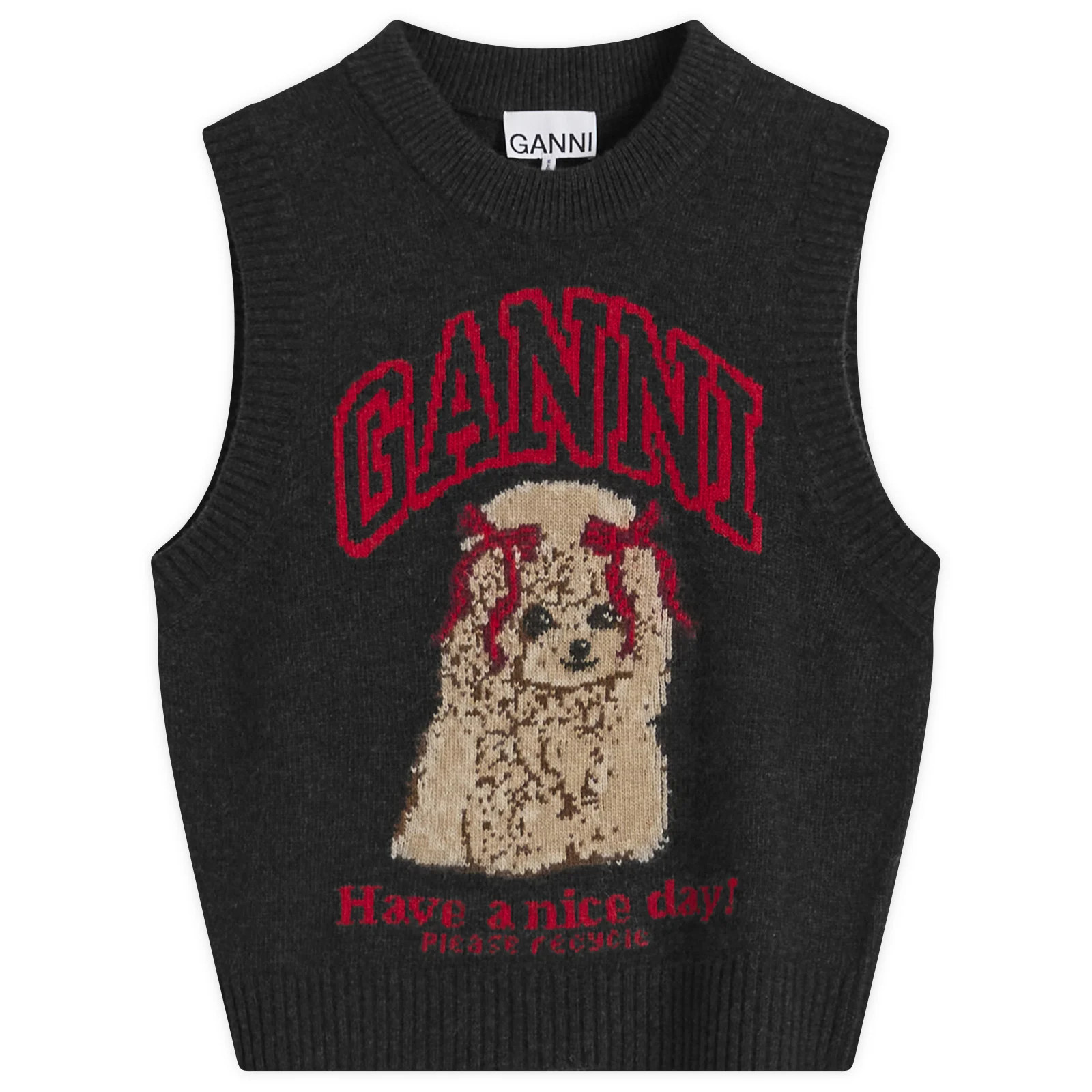 GANNI Women's Graphic Wool Vest in Black Sand, Size Medium | END. Clothing