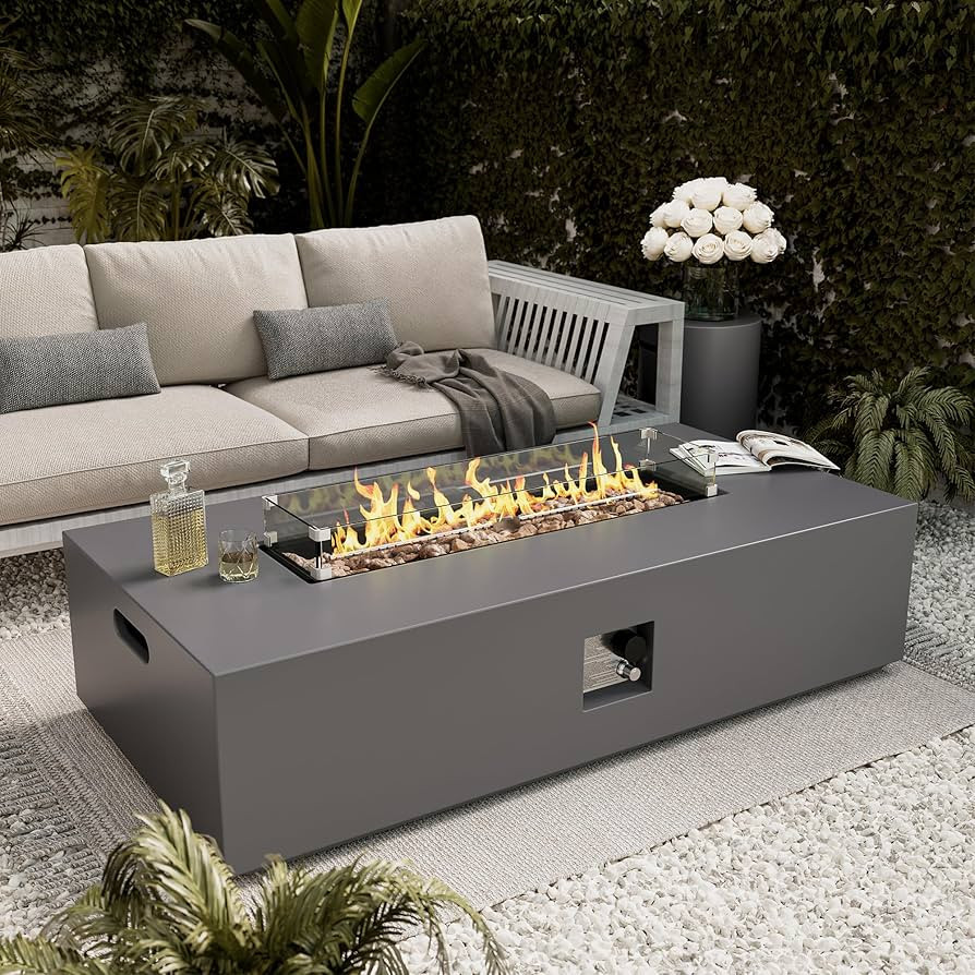 UPHA 56-inch Outdoor Propane Gas Fire Pit Table 50000 BTU Concrete Rectangle FirePit for Outside ... | Amazon (US)