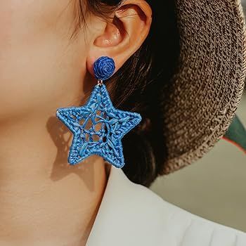 Statement Raffia Earrings Boho Dangle Drop Earrings Cute Handmade Fashion Earring Summer Beach Je... | Amazon (US)