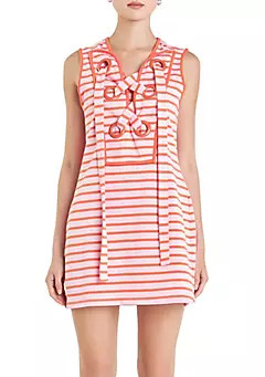 ENGLISH FACTORY Striped Knit Lace Up Dress | Belk