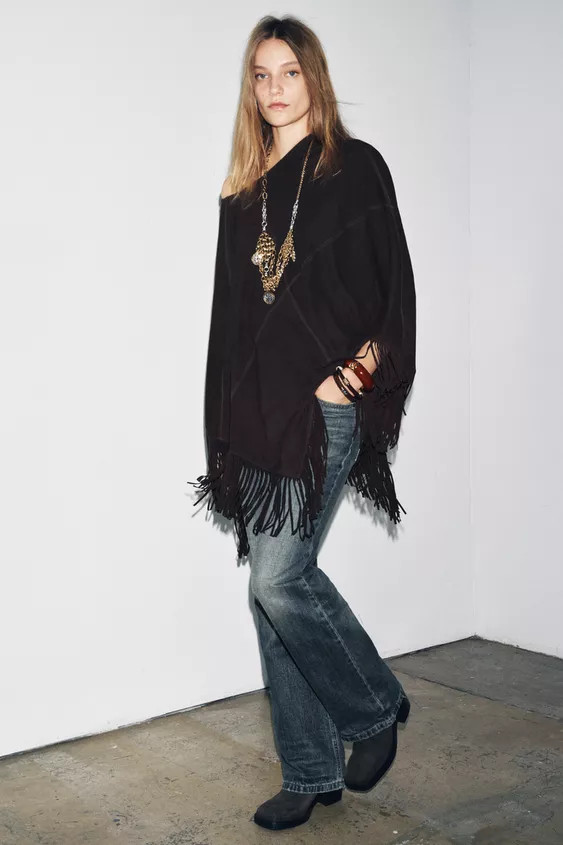 LEATHER FRINGE CAPE | Zara US