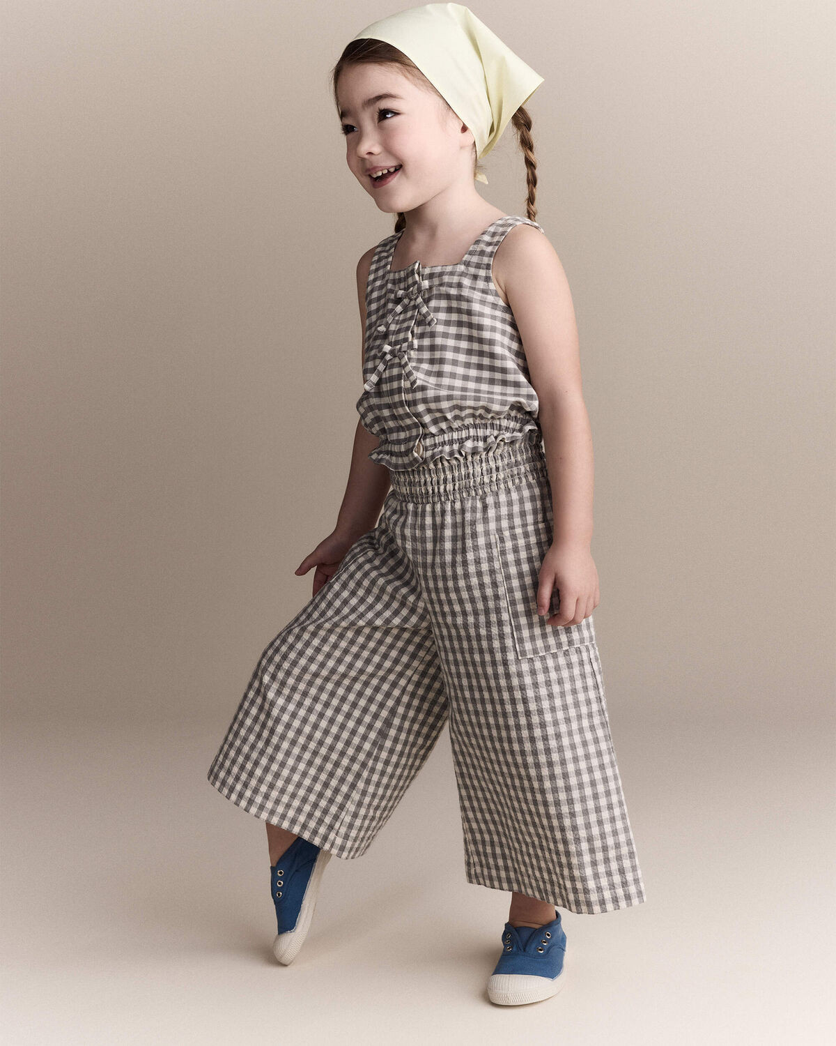 Toddler Girl Gingham Smocked Wide Leg Pant - Cream/Grey - Otter Avenue | Carter's | Carter's Inc