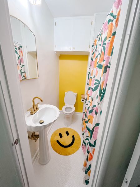 is it weird how happy my guest bathroom makes me? It’s such a small space, i wanted it to be as cheery as possible! linked everything for ya, including the shower curtain, bath mat, toilet paper roll holder, and pedestal sink! it’s not totally finished yet, but i just love everything about it so far!

#LTKSpringSale #LTKsalealert #LTKhome