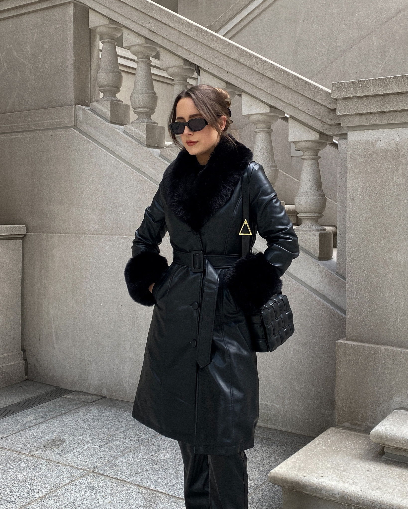 The coat is the outfit 🖤
.
.
The full fit is linked on my LTK & my stories! 
.
.
.
Winter outfit, warm winter outfit ideas, faux fur coat, leather trench coat, all black outfit, outfit ideas, neutral outfit inspo, Chicago street style, street wear, minimal fashion, fur trim trench coat, Chicago fashion 

#LTKFind #LTKworkwear