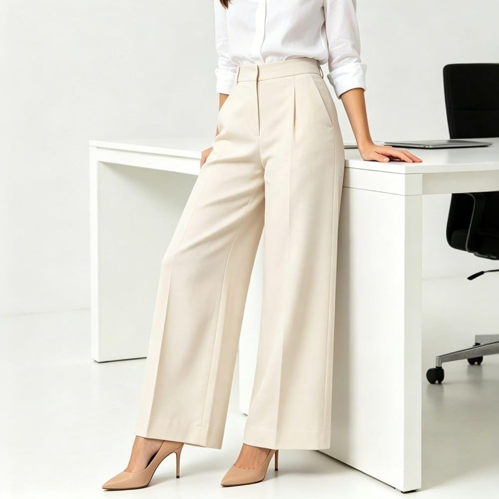 Women's Linen Wide-Leg Pants Summer Breathable Stretch High Waist Business Casual\uff08XL,Beige\u... | Amazon (US)