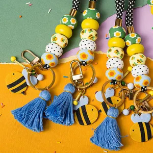 Honey Bee Teacher Lanyard: Sunflowers Polka Dots Yellow Blue Green Beaded ID Necklace | Etsy (Global)