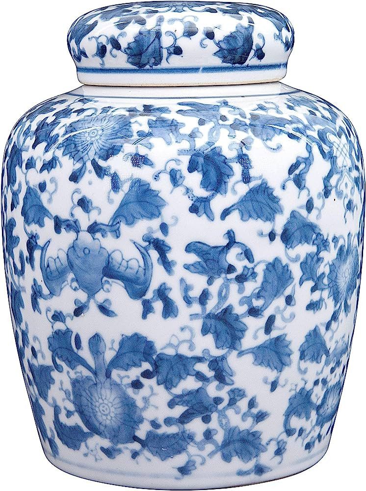 Creative Co-Op Decorative Ceramic Ginger Jar with Lid, Blue and White, Large | Amazon (US)