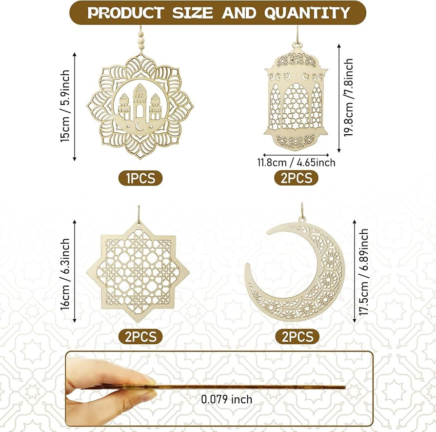 7PCS Ramadan Decorations, Wooden Pendant Eid Ramadan Decorations for Home, Eid Mubarak Hanging Or... | Amazon (CA)